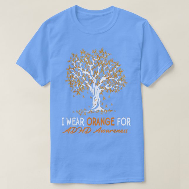 Tree Ribbon I Wear Orange ADHD Awareness  T Shirt (Design framsida)