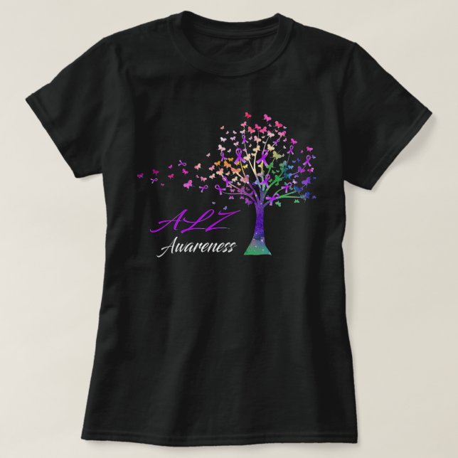 Tree Ribbons Alz Awareness Support Alz Warrior Gif T Shirt (Design framsida)