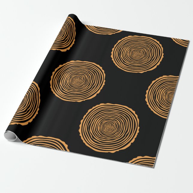 Tree Rings Seamless Pattern. Saw cut tree trunk ba Presentpapper (Utrullad)