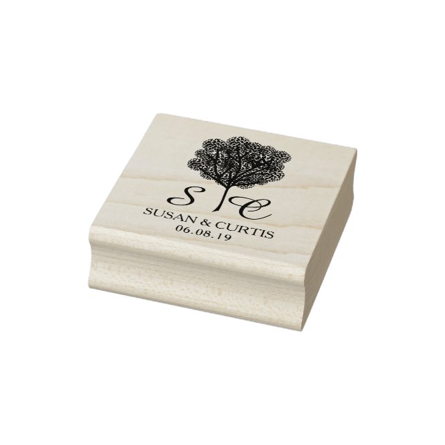 Tree Rustic Rubber Stamp Wedding Monogram Stämpel (Stämpel)