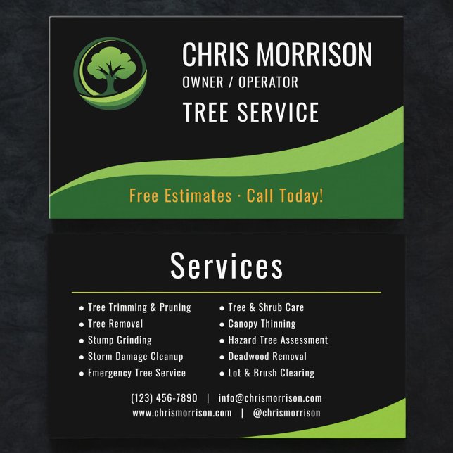 Tree Service Arborist Black Green  Visitkort (Skapare uppladdad)