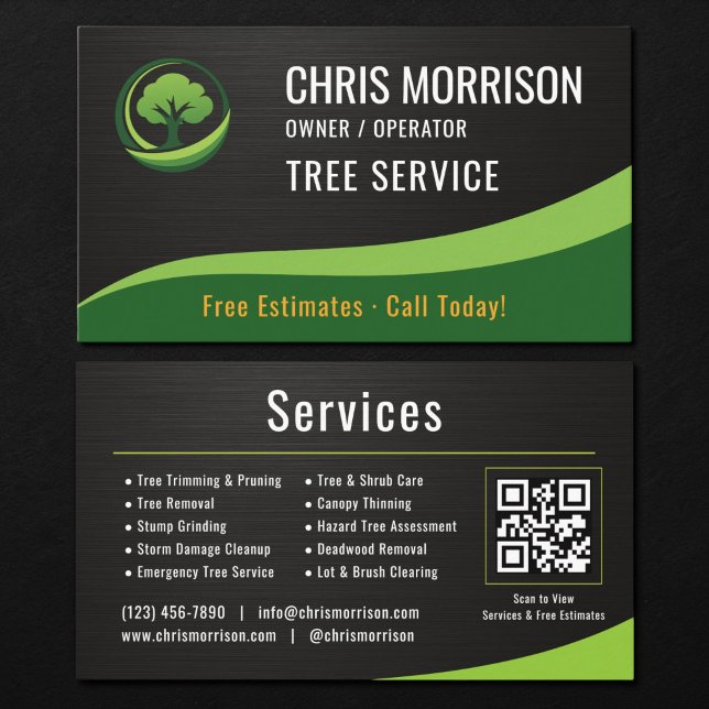 Tree Service Arborist QR Code Metallic Visitkort (Skapare uppladdad)