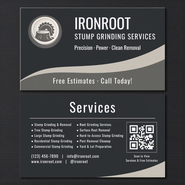 Tree Stump Grinding QR Code Professional Visitkort (Skapare uppladdad)