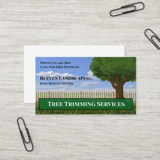 Tree Trimming Landscaping Service Business Card Visitkort (Fram/Back In Situ)