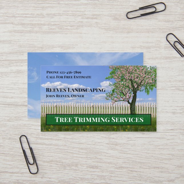 Tree Trimming Landscaping Service Business Card Visitkort (Fram/Back In Situ)