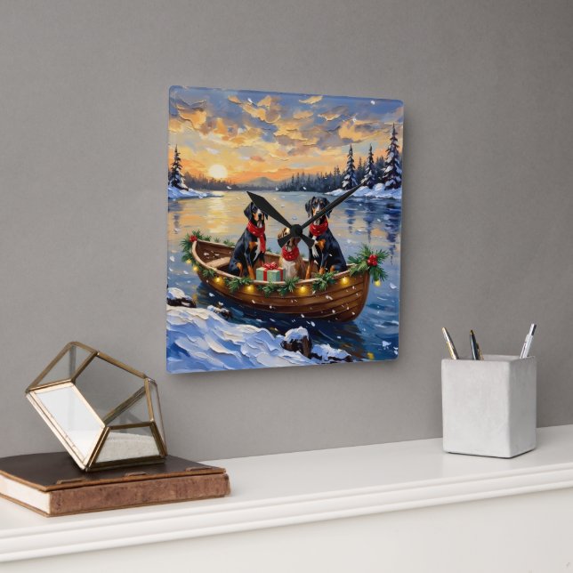 Treeing Walker Coonhound Christmas Boat Holiday Fyrkantig Klocka (Kontor)