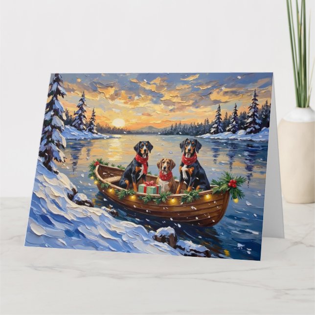 Treeing Walker Coonhound Christmas Boat Holiday Kort (Framsida)
