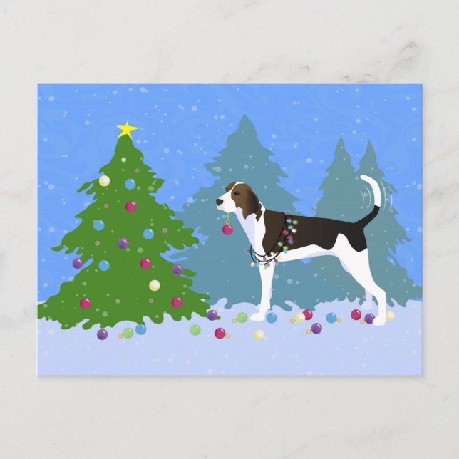 Treeing Walker Coonhound Decorating Julgran Helg Vykort (Framsida)