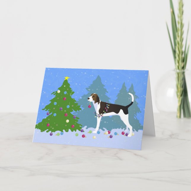 Treeing Walker Coonhound Decorating Julgran Helgkort (Framsida)