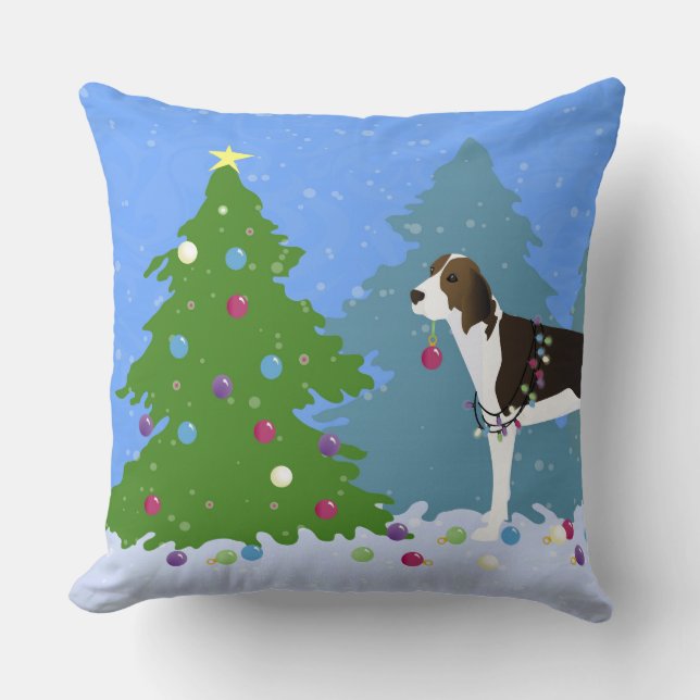 Treeing Walker Coonhound Decorating Julgran Kudde (Framsida)