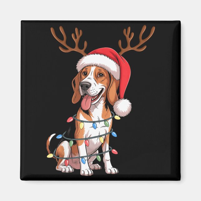 Treeing Walker Coonhound Dog Christmas Lights Sant Magnet (Framsidan)