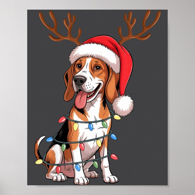 Treeing Walker Coonhound Dog Christmas Lights Sant Poster (Framsidan)