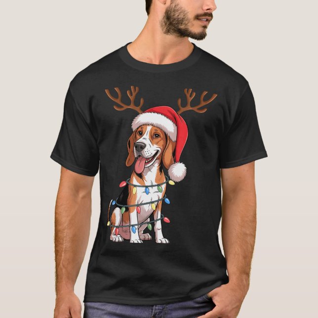 Treeing Walker Coonhound Dog Christmas Lights Sant T Shirt (Framsida)