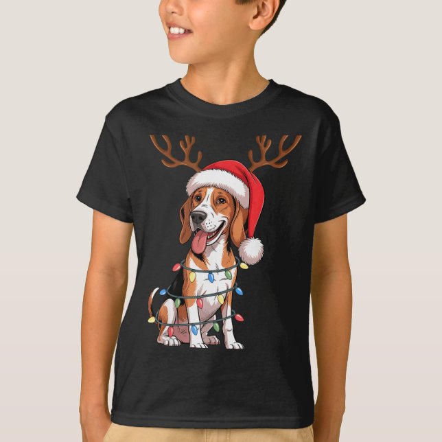 Treeing Walker Coonhound Dog Christmas Lights Sant T Shirt (Framsida)
