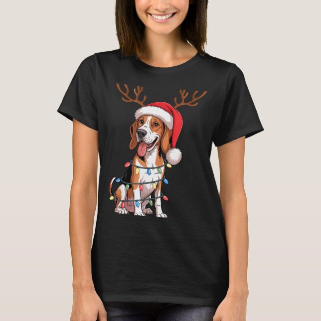 Treeing Walker Coonhound Dog Christmas Lights Sant T Shirt (Framsida)