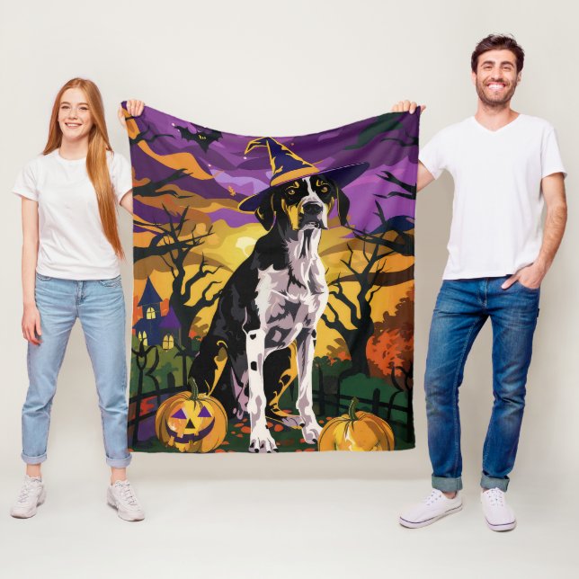 Treeing Walker Coonhound Halloween-häxa Pumpa Fleecefilt (På plats)