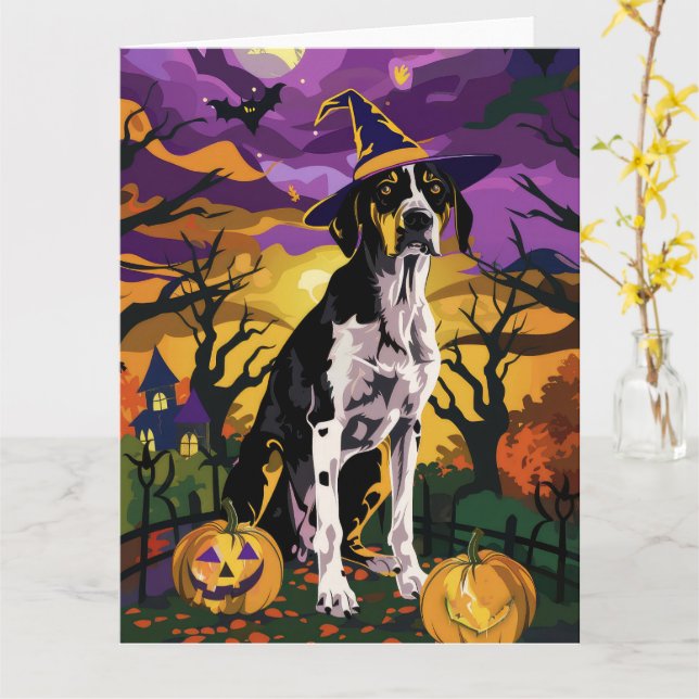 Treeing Walker Coonhound Halloween Witch Pumpkin Kort (Gul blomma)