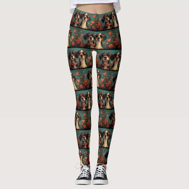 Treeing Walker Coonhound Heart Alla hjärtans dag Leggings (Framsida)