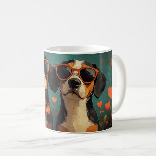 Treeing Walker Coonhound Heart Valentine Day Kaffemugg (Framsida höger)