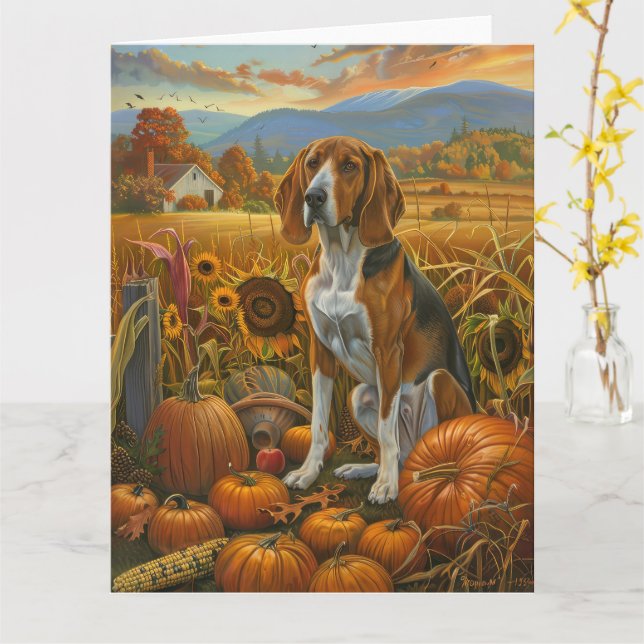 Treeing Walker Coonhound Hund Höst Thanksgiving Kort (Gul blomma)