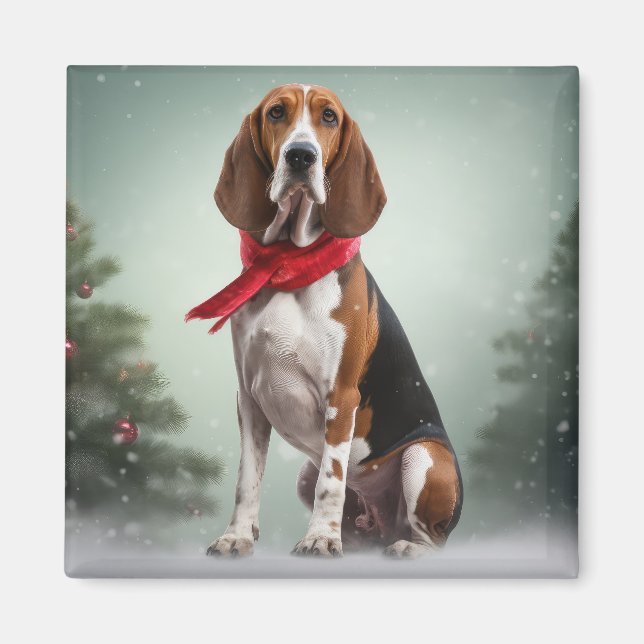 Treeing Walker Coonhound Hund i Snö jul Magnet (Framsidan)