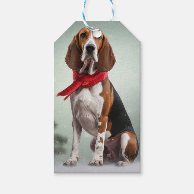 Treeing Walker Coonhound Hund i Snö jul Presentetikett (Framsidan)