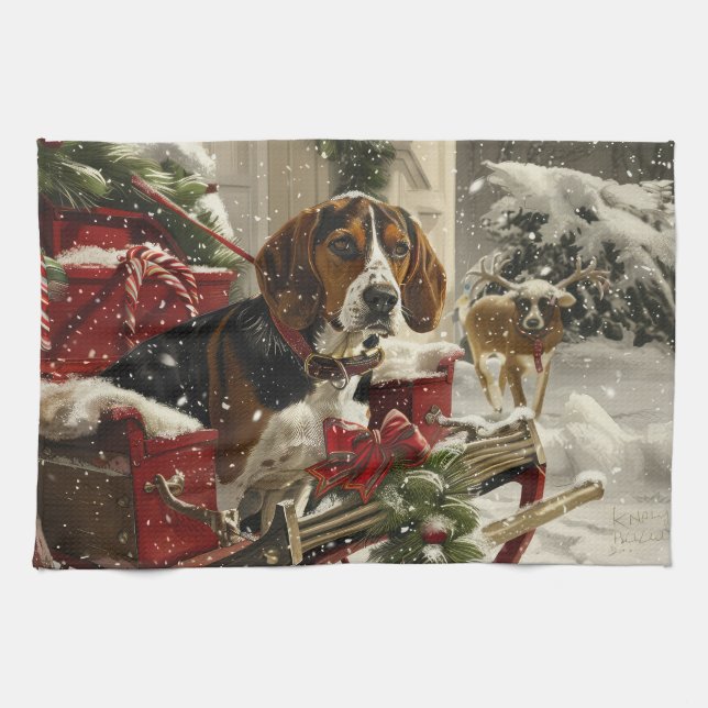 Treeing Walker Coonhound Hund jul Festive Kökshandduk (Horisontell)