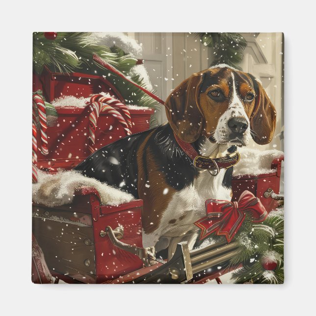 Treeing Walker Coonhound Hund jul Festive Magnet (Framsidan)
