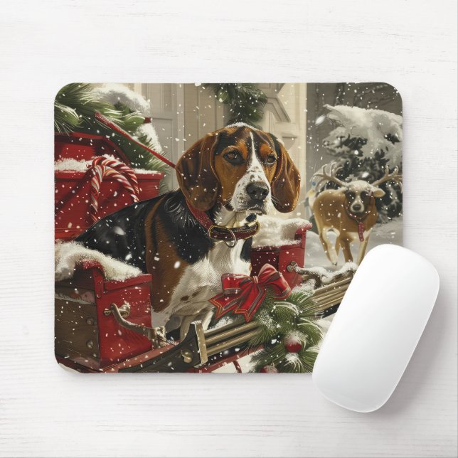 Treeing Walker Coonhound Hund jul Festive Musmatta (Med mus)