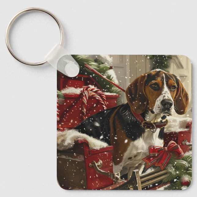 Treeing Walker Coonhound Hund jul Festive Nyckelring (Framsida)