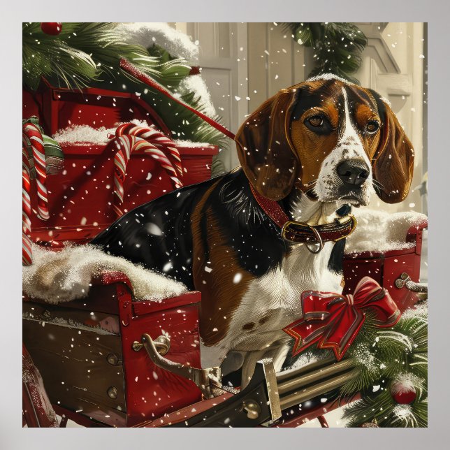 Treeing Walker Coonhound Hund jul Festive Poster (Framsidan)