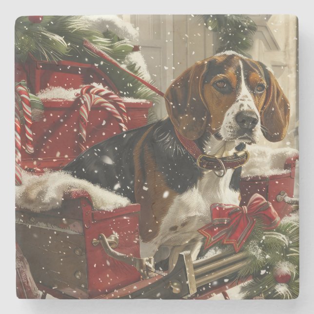 Treeing Walker Coonhound Hund jul Festive Stenunderlägg (Framsidan)