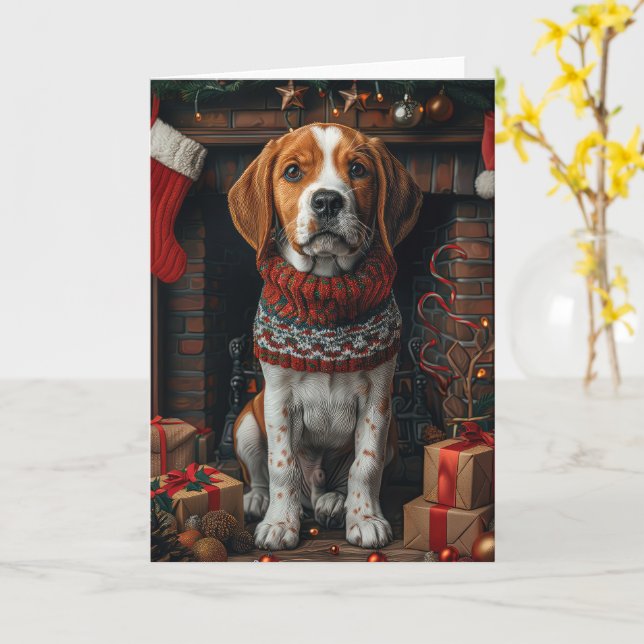 Treeing Walker Coonhound Hund Med Julpresenter  Kort (Gul blomma)