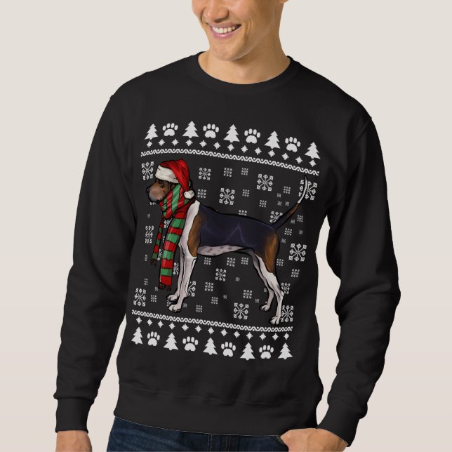Treeing Walker Coonhound Hund Santa Hat Julafton U Lång Ärmad Tröja (Framsida)