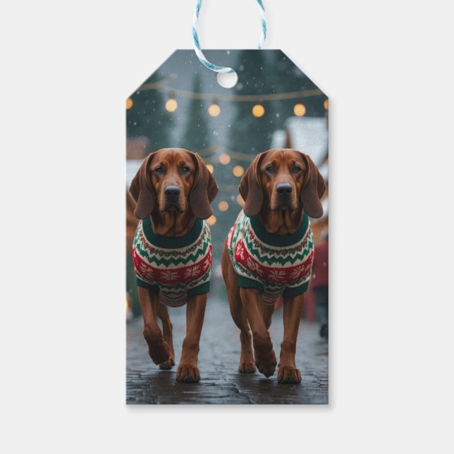 Treeing Walker Coonhound Hundar Jul Snö Presentetikett (Framsidan)