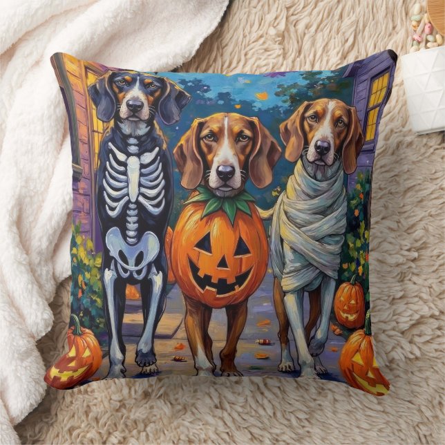 Treeing Walker Coonhound i Halloween-kostymer Kudde (Filt)