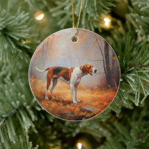Treeing Walker Coonhound i Höst löv Fall Julgransprydnad Keramik