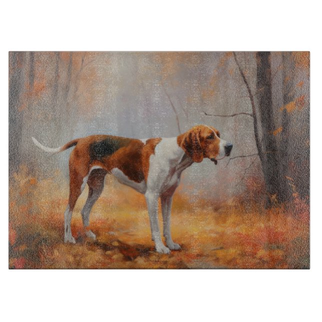 Treeing Walker Coonhound i höstlöv faller (Framsidan)