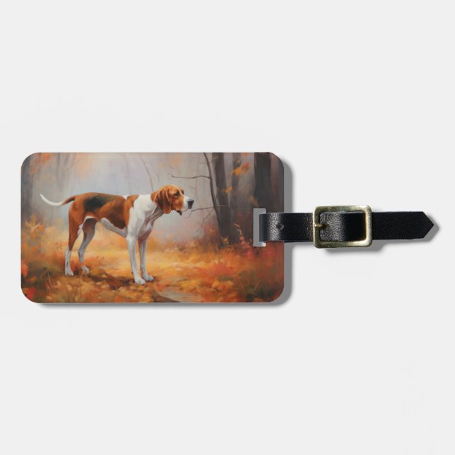 Treeing Walker Coonhound i höstlöv faller  Bagagebricka (Horisontell Framsida)
