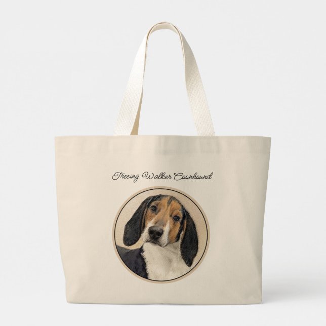 Treeing Walker Coonhound Målning Original Hund Kon Jumbo Tygkasse (Baksida)
