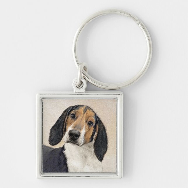 Treeing Walker Coonhound Painting - Original Art Fyrkantig Silverfärgad Nyckelring (Framsidan)