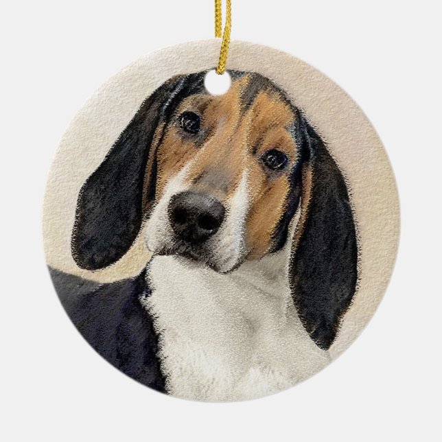 Treeing Walker Coonhound Painting - Original Art Julgransprydnad Keramik (Framsidan)