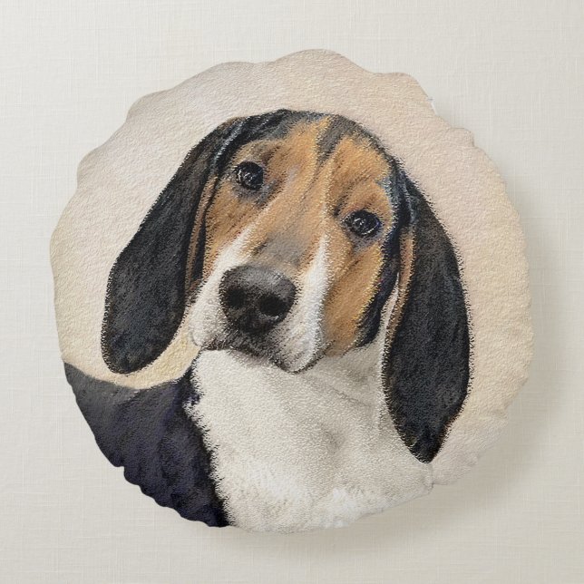 Treeing Walker Coonhound Painting - Original Art Rund Kudde (Baksidan)
