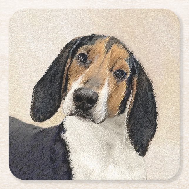 Treeing Walker Coonhound Painting - Original Art Underlägg Papper Kvadrat (Framsidan)