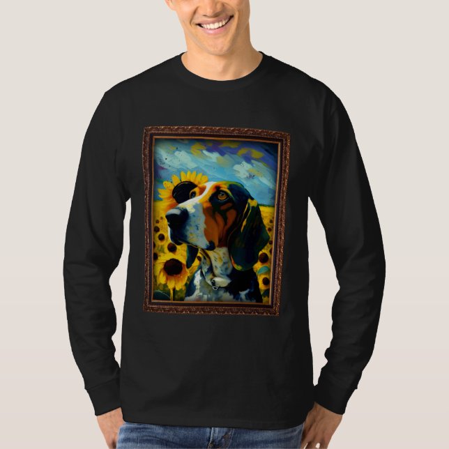 Treeing Walker Coonhound Painting Sunflower Flower T Shirt (Framsida)