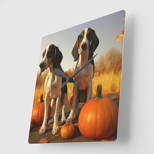 Treeing Walker Coonhound Puppy Autumn Pumpkin Fyrkantig Klocka (Vinkel)