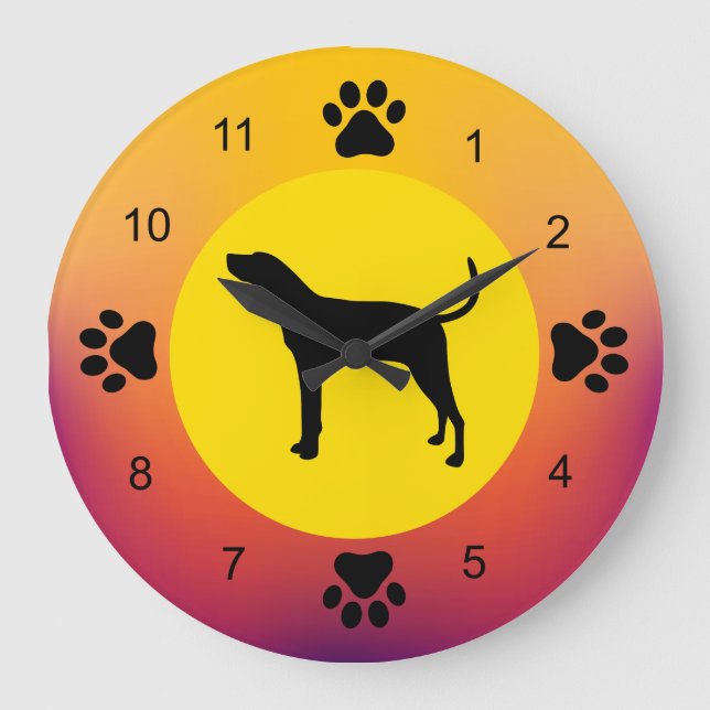 Treeing Walker Coonhound Silhouette Sunset Färg Stor Klocka (Framsida)