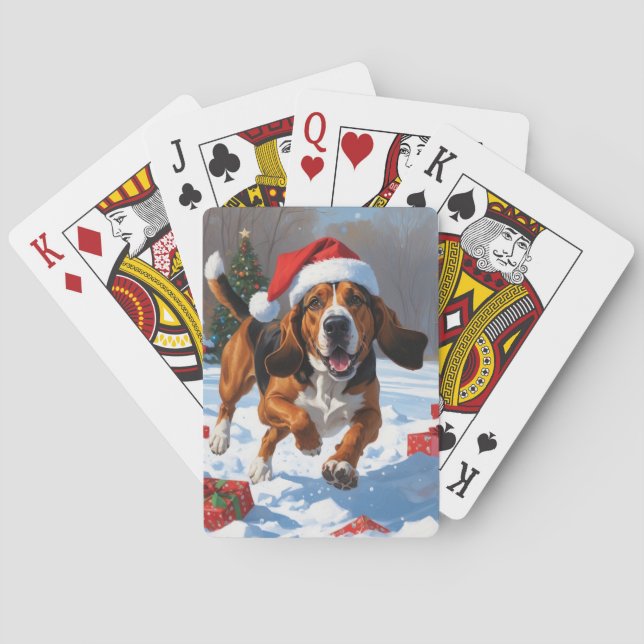 Treeing Walker Coonhound Snö med julhatt Casinokort (Baksidan)