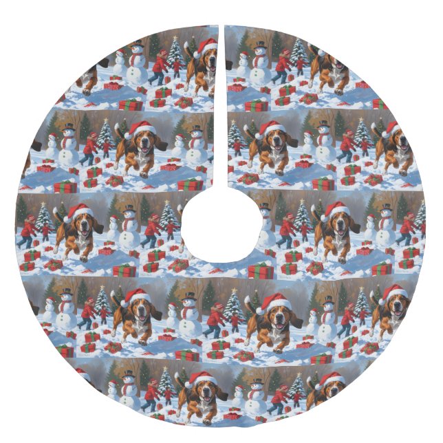 Treeing Walker Coonhound Snö med julhatt Julgransmatta Borstad Polyester (Framsidan)