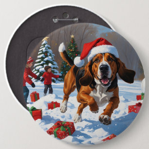 Treeing Walker Coonhound Snö med julhatt Knapp